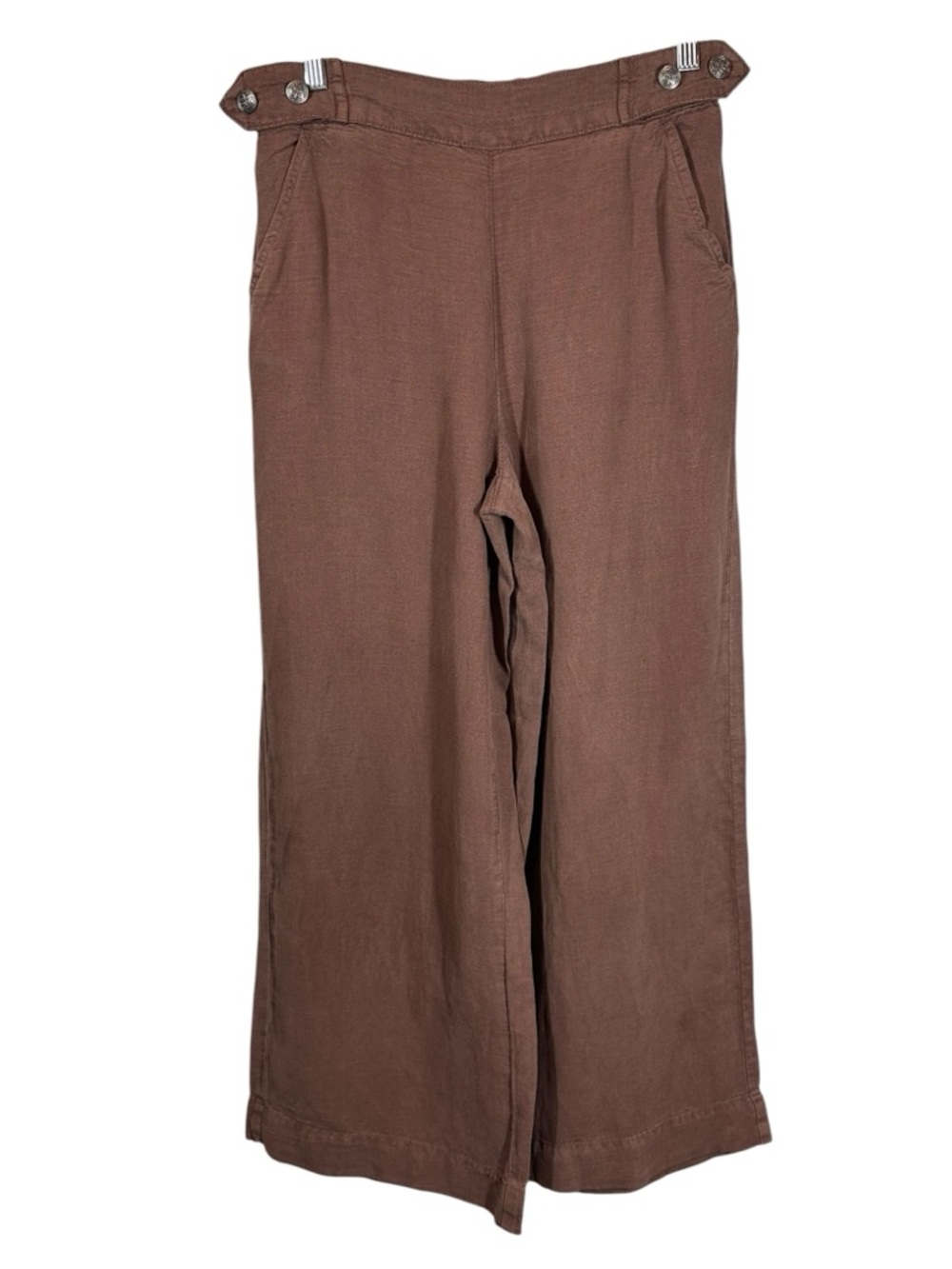 CALYPSO ST. BARTH Women's Small Brown Linen Blend Wide Leg Crop Pants Pull-On